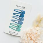 essential snap hair clips blue 6 pieces Blue and mint snap hair clips on card