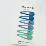 essential snap hair clips blue 6 pieces Blue and green snap hair clips on card
