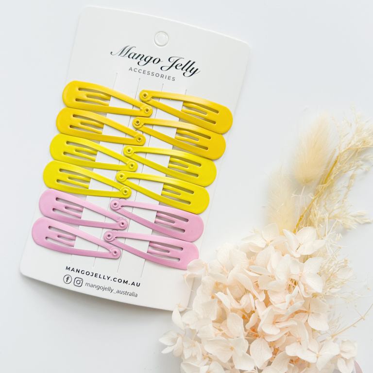essential snap hair clips lemon 6 pieces Yellow and pink snap hair clips set