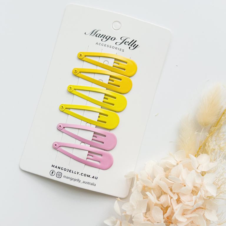 essential snap hair clips lemon 6 pieces Yellow and pink snap hair clips set