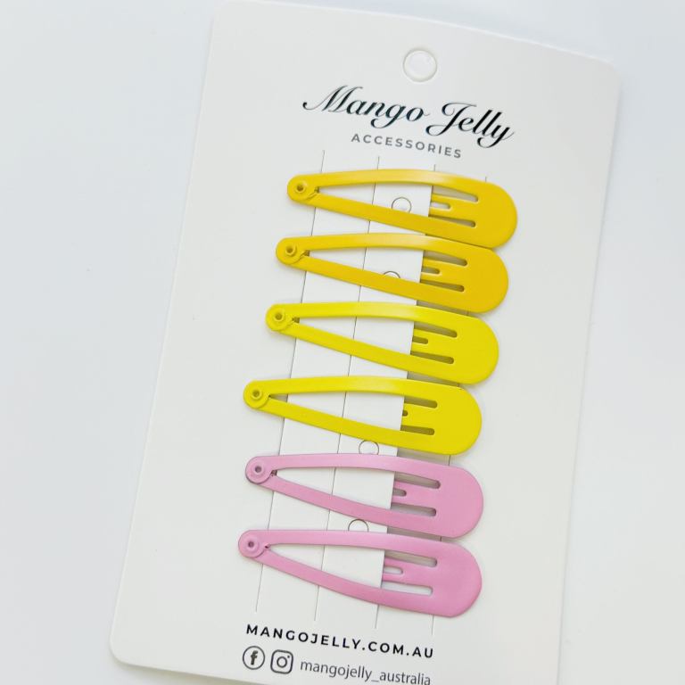 essential snap hair clips lemon 6 pieces Yellow and pink snap hair clips