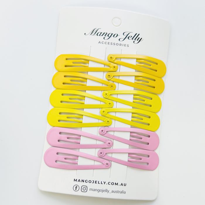 essential snap hair clips lemon 6 pieces Yellow and pink snap hair clips set