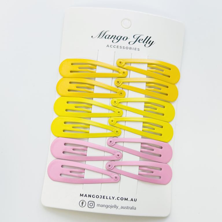 essential snap hair clips lemon 6 pieces Yellow and pink snap hair clips set