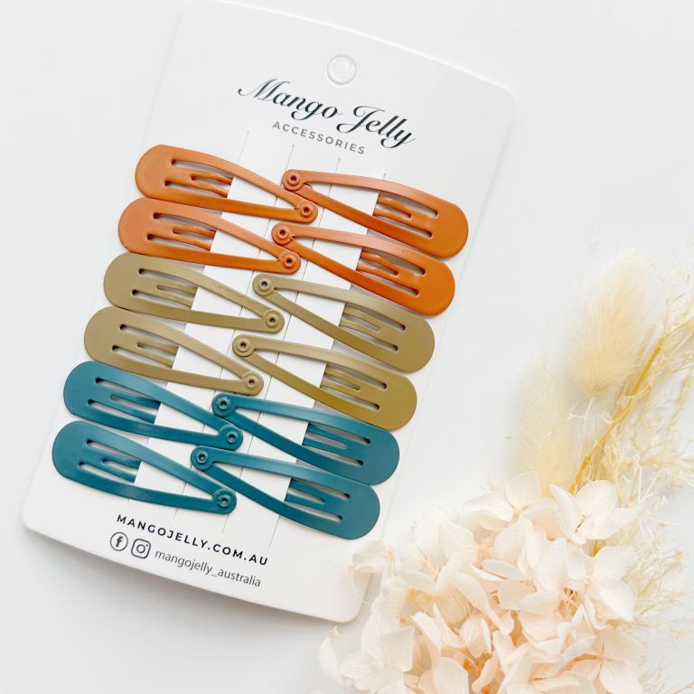 essential snap hair clips natural 6 pieces Colourful snap hair clips on display card