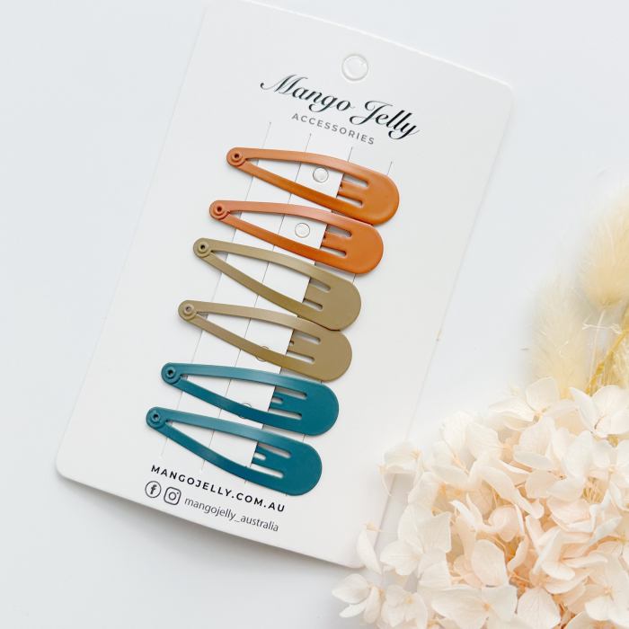 essential snap hair clips natural 6 pieces Colourful snap hair clips on display card