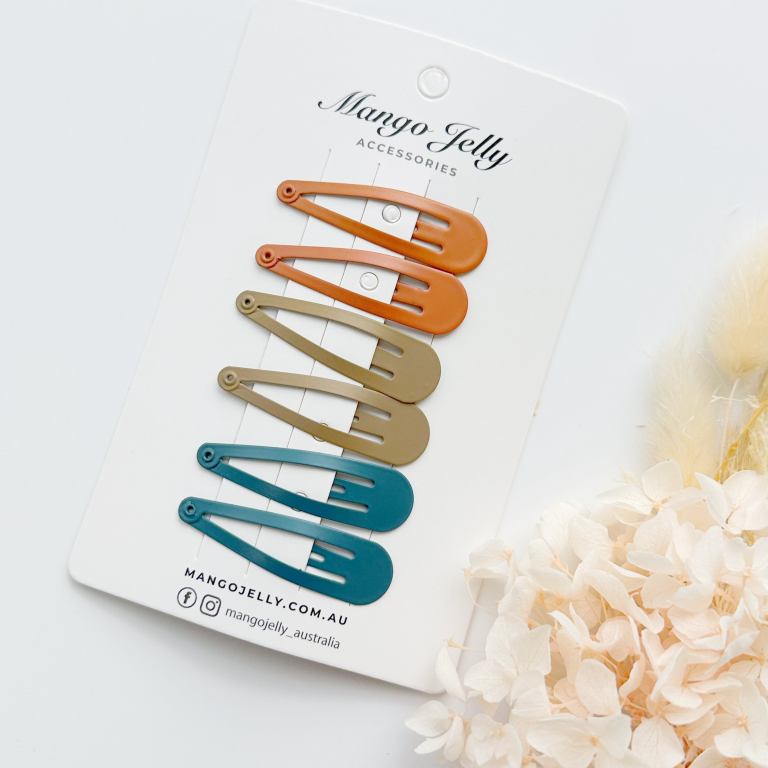 essential snap hair clips natural 6 pieces Colourful snap hair clips on display card