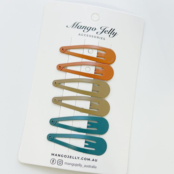 essential snap hair clips natural 6 pieces Colourful snap hair clips on display card