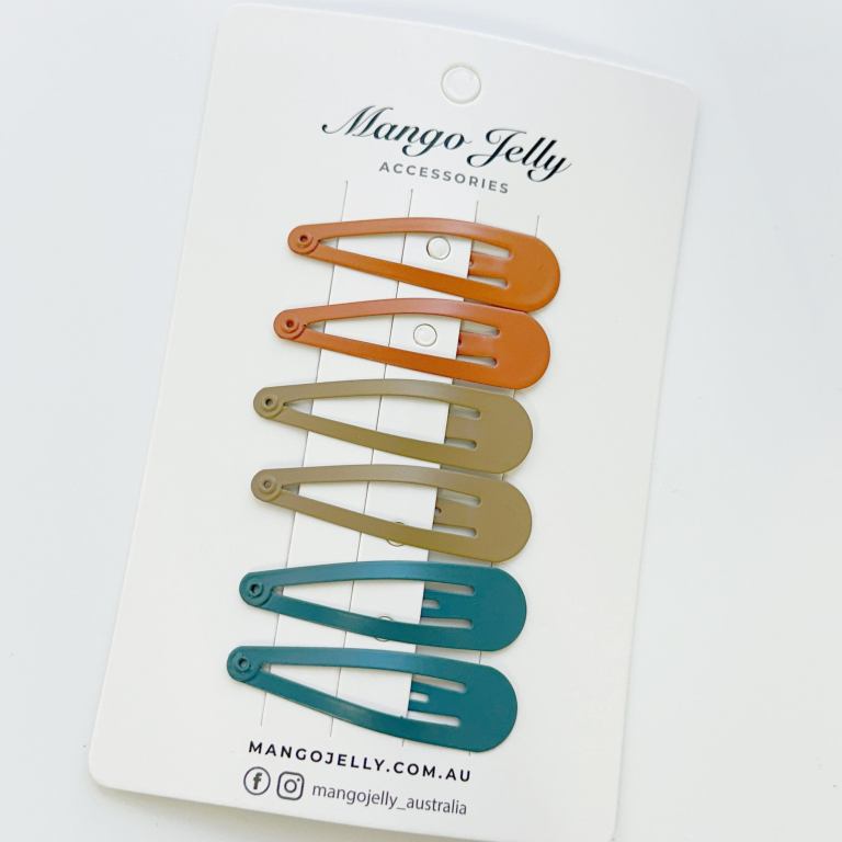 essential snap hair clips natural 6 pieces Colourful snap hair clips on display card