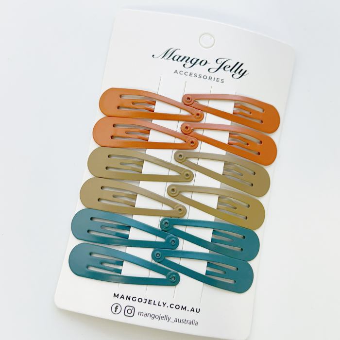 essential snap hair clips natural 6 pieces Colourful snap hair clips on display card