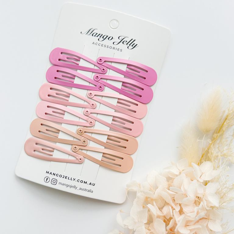 essential snap hair clips pink 6 pieces Pink and peach snap hair clips set