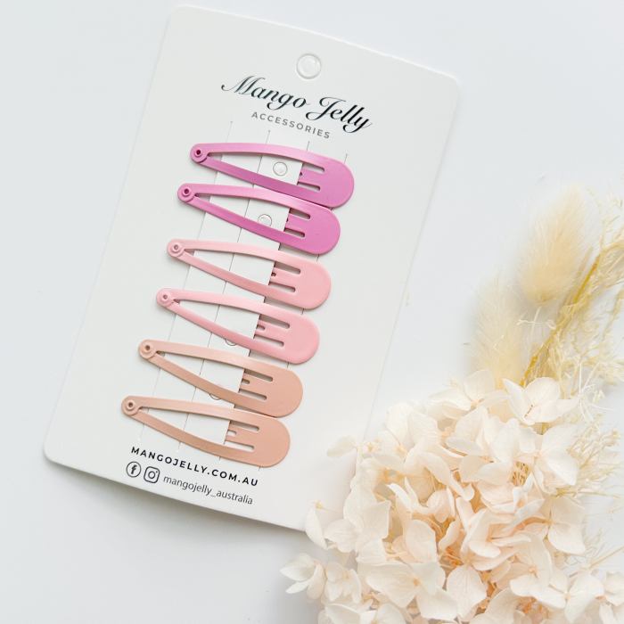 essential snap hair clips pink 6 pieces Pink gradient snap hair clips on display card