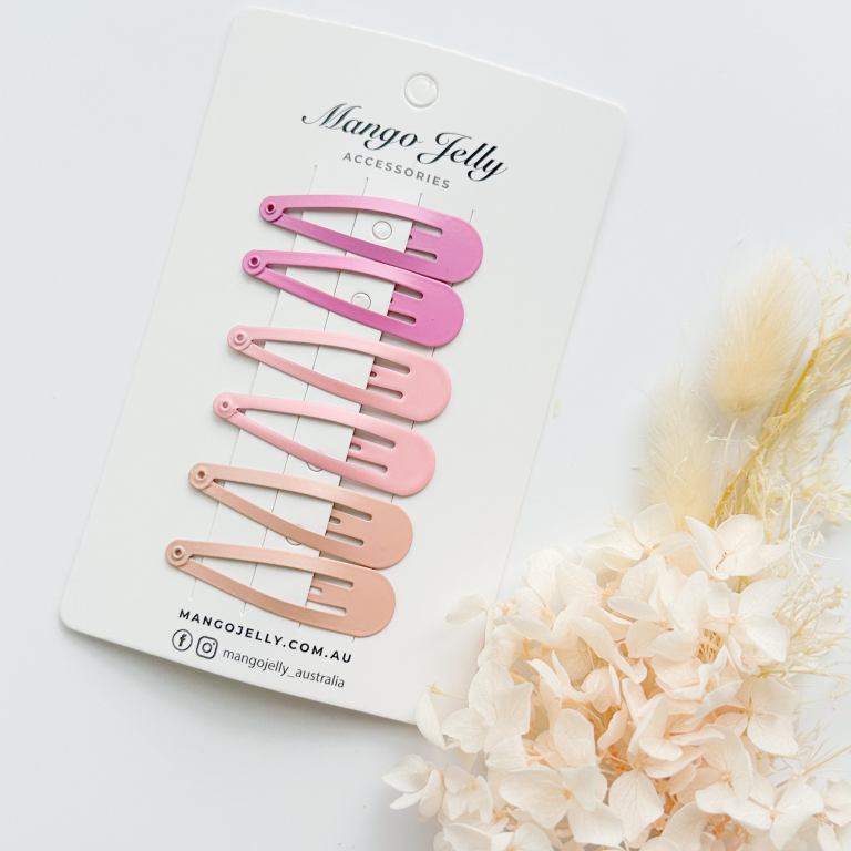 essential snap hair clips pink 6 pieces Pink gradient snap hair clips on display card