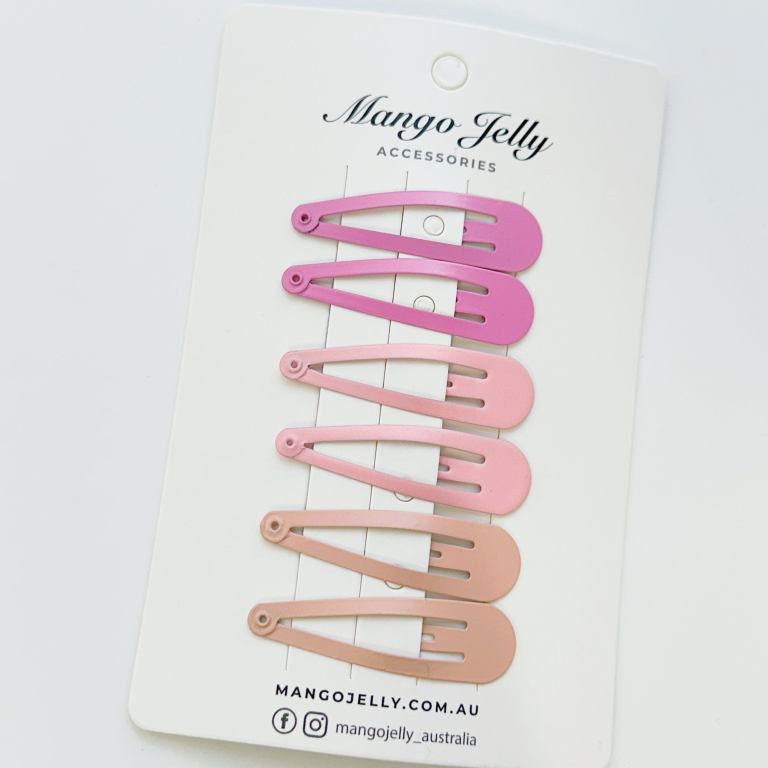 essential snap hair clips pink 6 pieces Pastel pink snap hair clips on display card