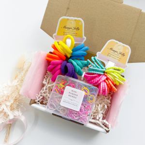 Colourful hair ties and mini rubber bands gift box