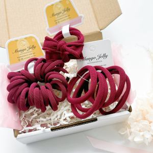 Burgundy hair ties and bow in gift box