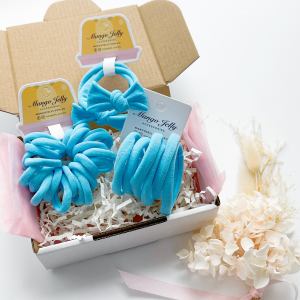 Blue velvet hair accessories in gift box