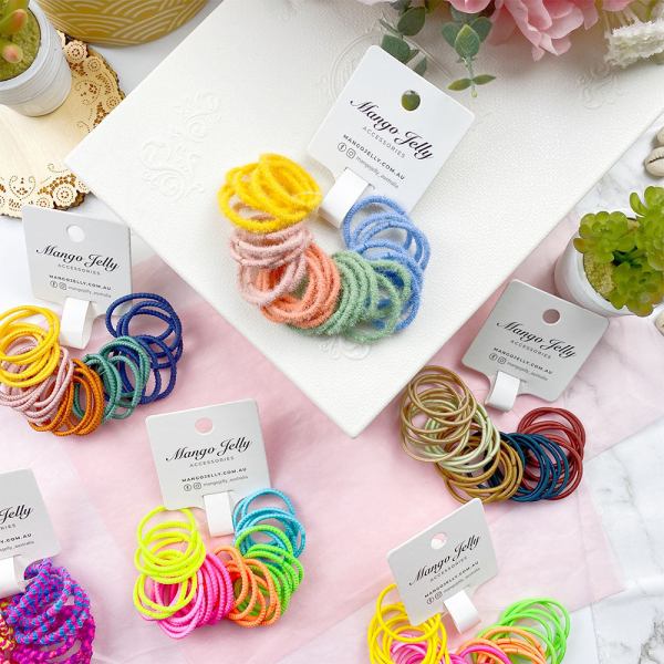 mango jelly kids hair ties (3cm) classic forest one pack Colourful elastic hair ties on display cards