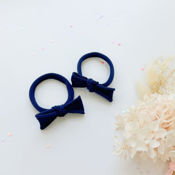 handmade simple bow metal free hair ties violet 1 pairs dusty purple Navy bow hair ties on white background