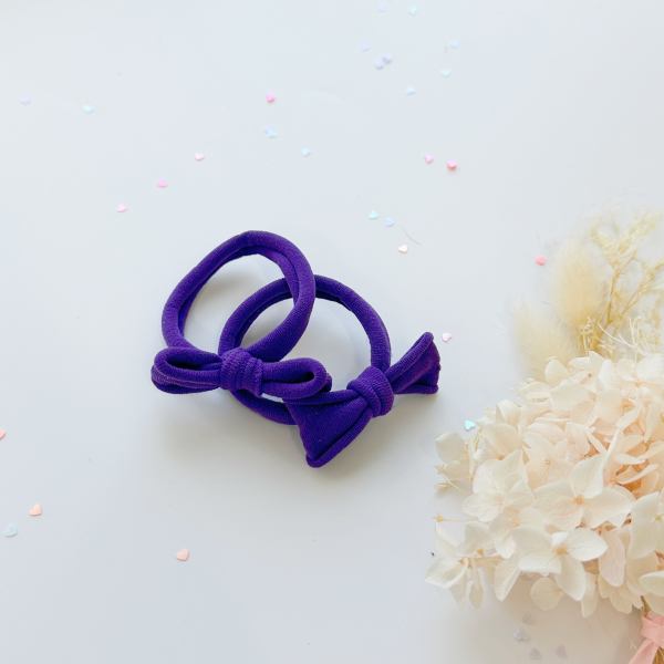 handmade simple bow metal free hair ties violet 1 pairs dusty purple Purple bow hair ties on white background