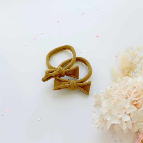 handmade simple bow metal free hair ties mustard 1 pairs grey Mustard bow headbands with dried flowers