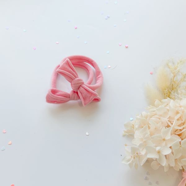 handmade simple bow metal free hair ties pink 1 pairs rose pink Pink bow headband on white background