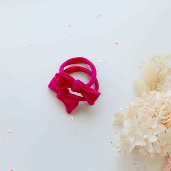 handmade simple bow metal free hair ties pink 1 pairs rose pink Pink bow headbands with heart confetti