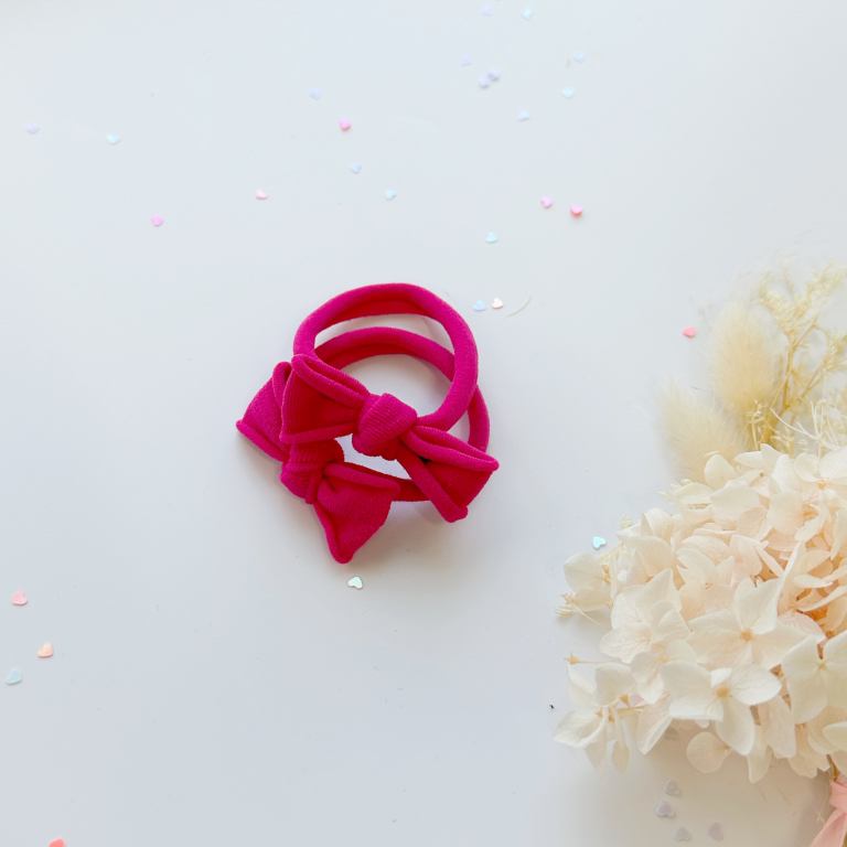 handmade simple bow metal free hair ties pink 1 pairs rose pink Pink bow headbands with heart confetti