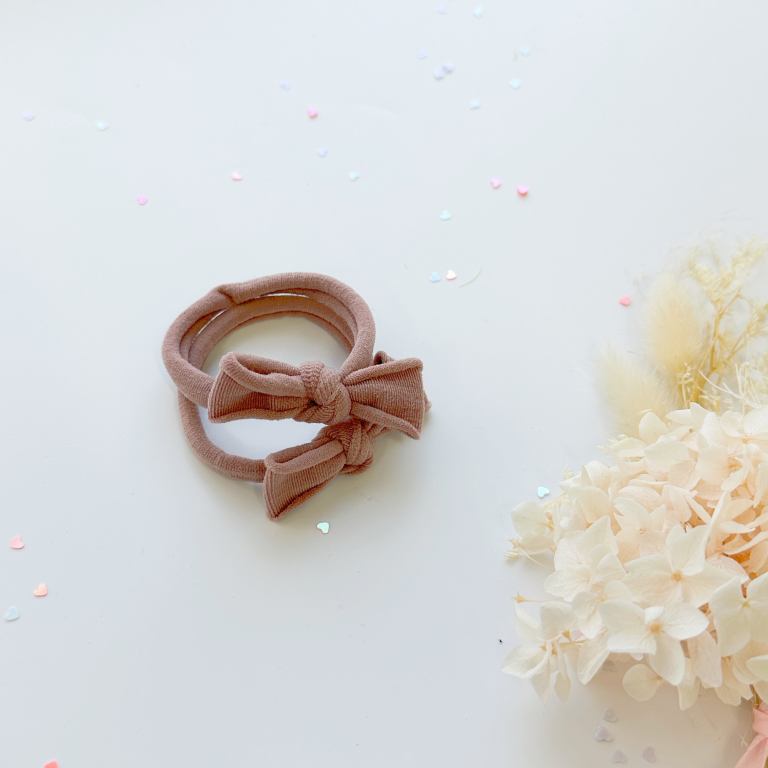 handmade simple bow metal free hair ties pink 1 pairs rose pink Pink bow headbands with flowers and heart confetti