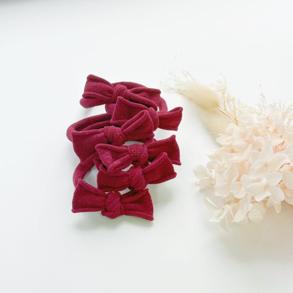 handmade simple bows school colours maroon 1 pairs Red bow hair ties on white background