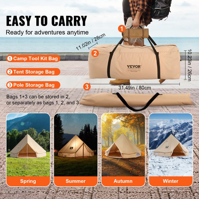 canvas bell tent 3m/9.8ft 4 season canvas tent for camping with stove jack