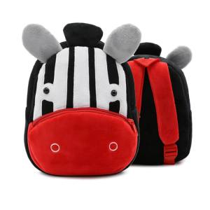 Plush zebra children's backpack with red pocket