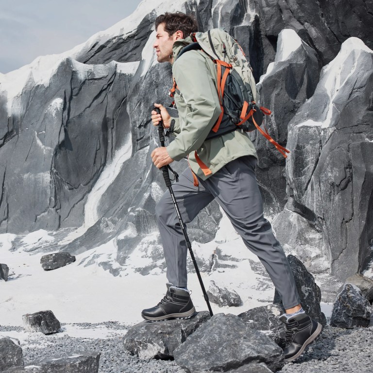 Fittington Men's Hiking Boots Wide Warm Fur Lined Winter Snow Boot Non-slip Outdoor Ankle High-top Trekking Shoes Waterproof 6