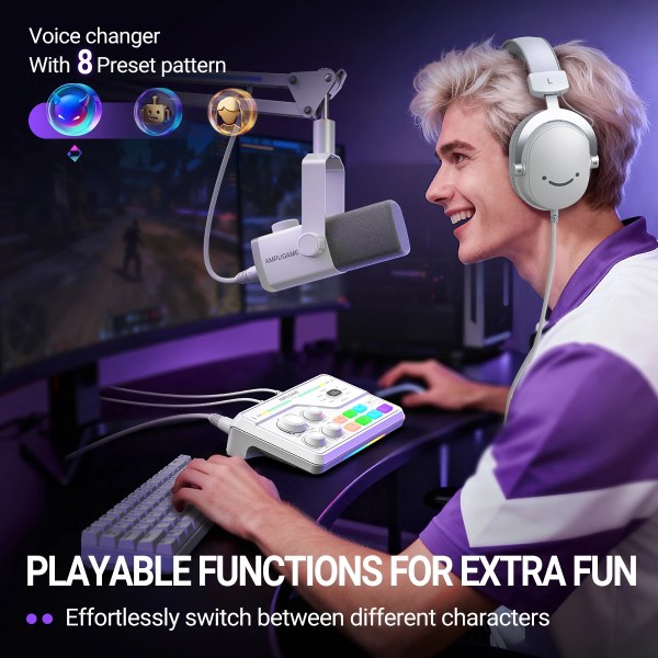fifine audio mixer with voice changer/knob mute for pc/ps4 ,rgb mixer with 3 eq modes/xlr mic preamp for gaming/streaming sc8w FIFINE Audio Mixer with Voice Changer/Knob Mute for PC/PS4 ,RGB Mixer with 3 EQ Modes/XLR Mic Preamp for Gaming/Streaming-SC8W 5