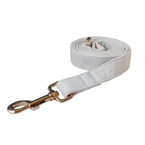 White fabric dog leash with gold clasp