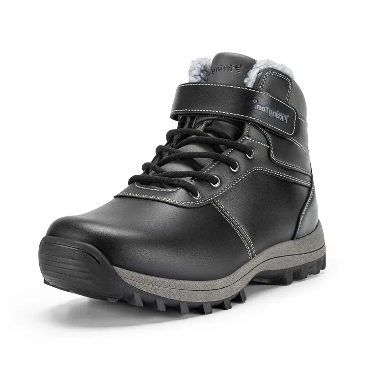 Fittington Men's Hiking Boots Wide Warm Fur Lined Winter Snow Boot Non-slip Outdoor Ankle High-top Trekking Shoes Waterproof