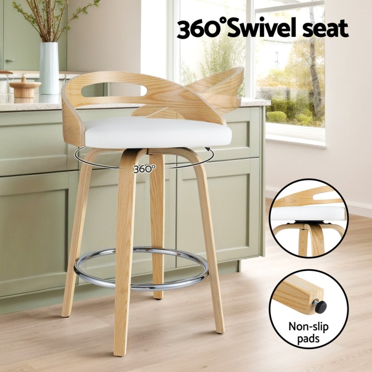 Wooden swivel bar stool with padded seat
