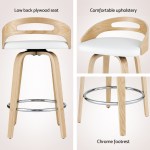 Wooden bar stool with low back and chrome footrest