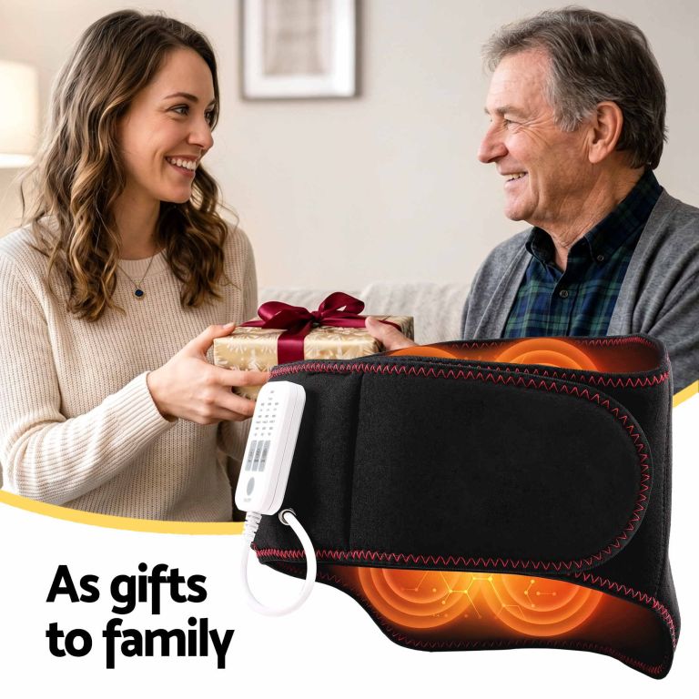 livemor back massager for sciatica relief, airbag traction and heat lumbar support belt, 124cm Woman giving father heated massage belt gift