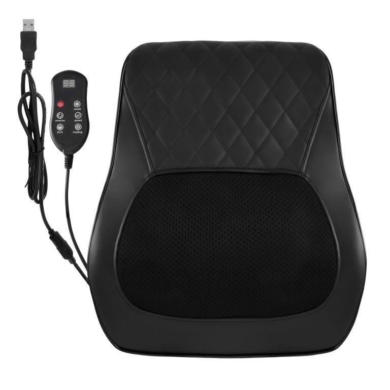 livemor back massager with heat and traction, neck and shoulder massage pillow, ergonomic backrest for office chair & sofa, lumbar support cushion with 2 level thermal relief, 6 modes for cervical & full body pain relief, large Black seat massager cushion with wired remote