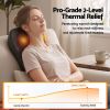livemor back massager with heat and traction, neck and shoulder massage pillow, ergonomic backrest for office chair & sofa, lumbar support cushion with 2 level thermal relief, 6 modes for cervical & full body pain relief, large Woman using heated neck massager at home