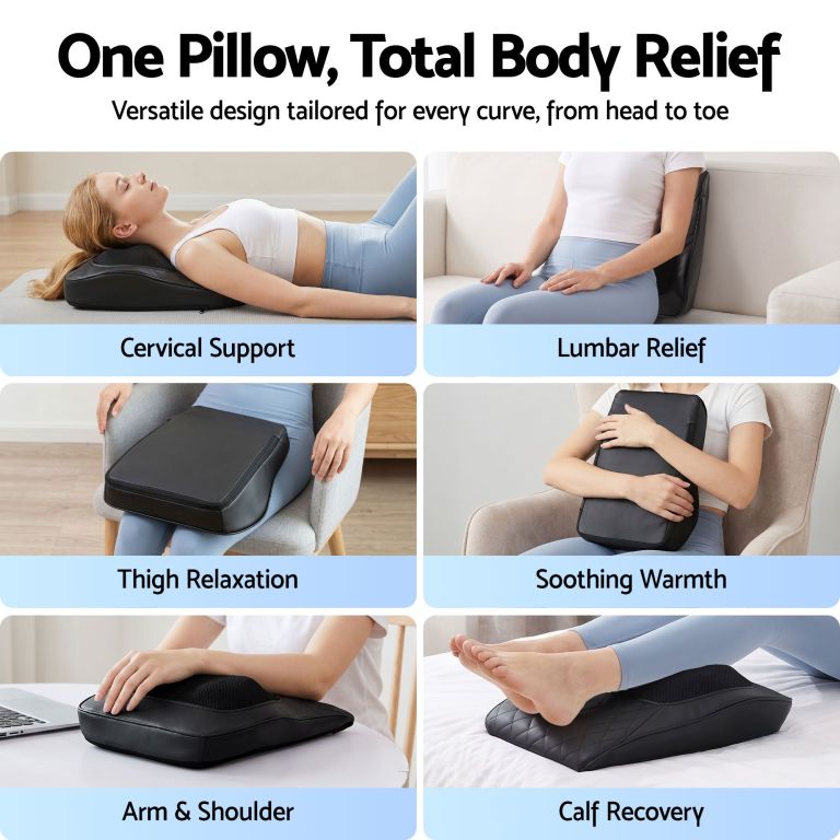 livemor back massager with heat and traction, neck and shoulder massage pillow, ergonomic backrest for office chair & sofa, lumbar support cushion with 2 level thermal relief, 6 modes for cervical & full body pain relief, large Versatile ergonomic pillow for full-body relief