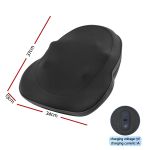 Black ergonomic seat cushion with dimensions shown