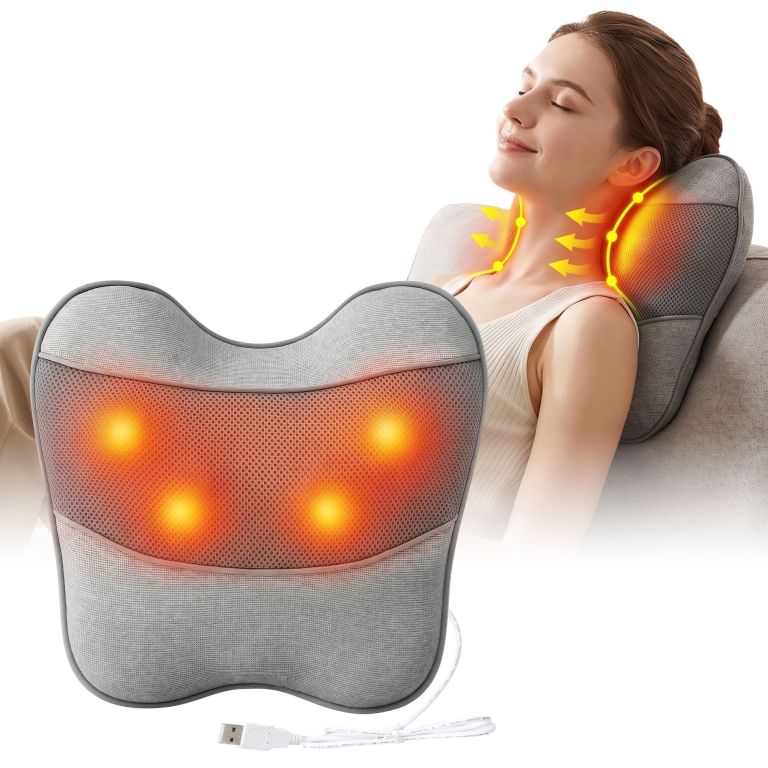 Woman using heated neck and back massager