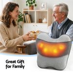 Woman gifting heated massage cushion to older man