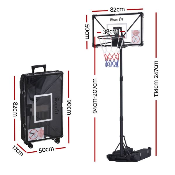 Portable Everfit basketball hoop with wheeled carry case