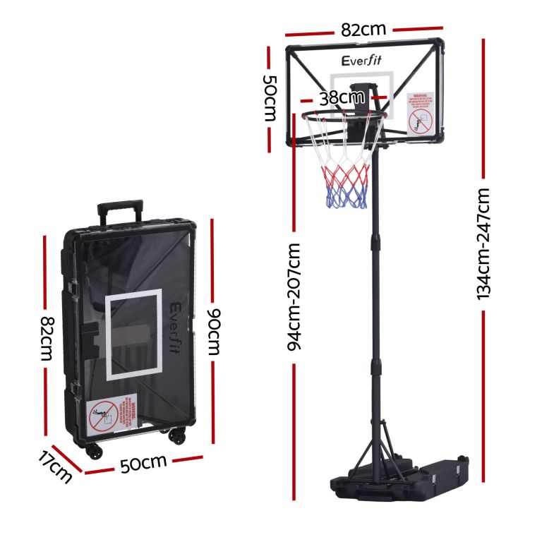everfit portable basketball hoop system adjustable full foldable stand 2.07m Portable Everfit basketball hoop with wheeled carry case