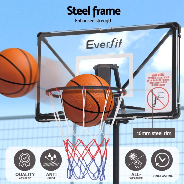 everfit portable basketball hoop system adjustable full foldable stand 2.07m Steel-frame basketball hoop with 16mm rim
