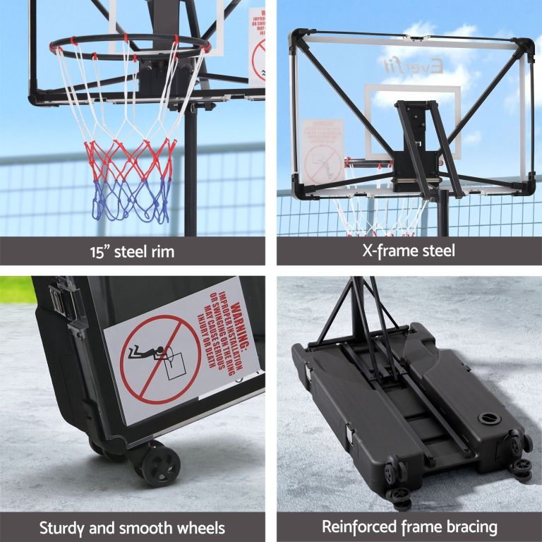 everfit portable basketball hoop system adjustable full foldable stand 2.07m Portable basketball hoop with steel rim and base