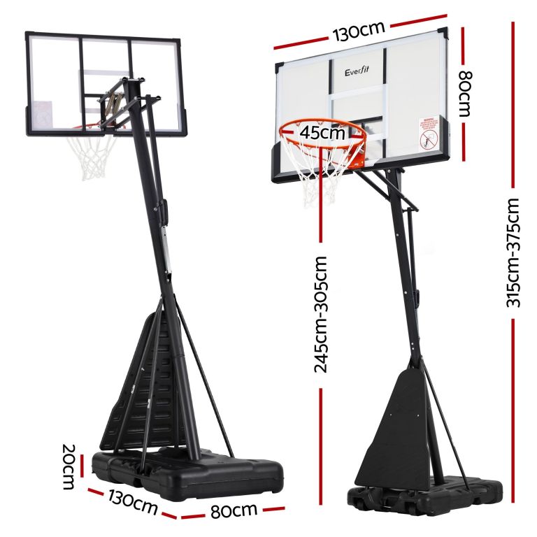 everfit 3.05m basketball hoop stand system portable height adjustable net ring Adjustable portable basketball hoop with dimensions labelled
