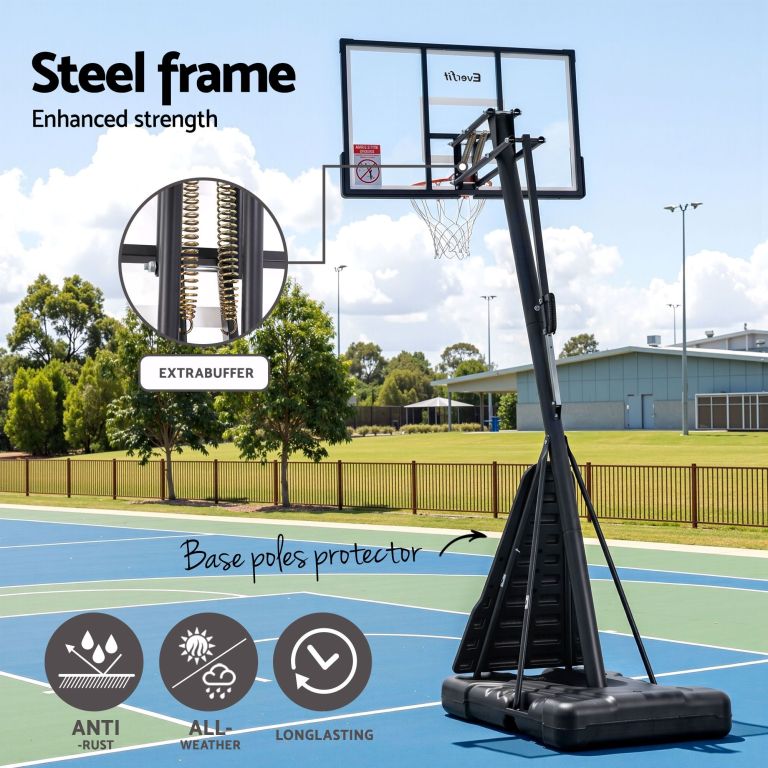 everfit 3.05m basketball hoop stand system portable height adjustable net ring Portable outdoor basketball hoop with steel frame